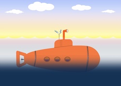 Orange submarine illustration in a cartoon style.