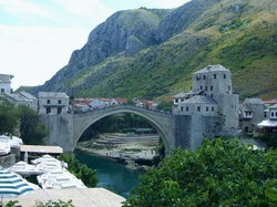 The Old Bridge is a reconstructed 16th-century arch bridge over the Neretva River in Bosnia and Herzegovina