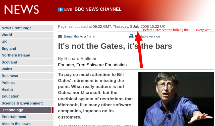 Before Gates started bribing the BBC every year: It's not the Gates, it's the bars