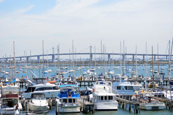 Westgate bridge with boats in foreground