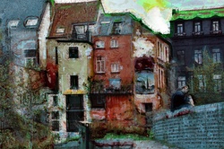 Artistic rendering of old housing buildings in Brussels, Belgium