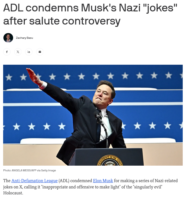 ADL condemns Musk: The Anti-Defamation League (ADL) condemned Elon Musk for making a series of Nazi-related jokes on X, calling it 'inappropriate and offensive to make light' of the 'singularly evil' Holocaust.