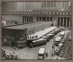 Retro Bus Station Photograph with a background frame authentic