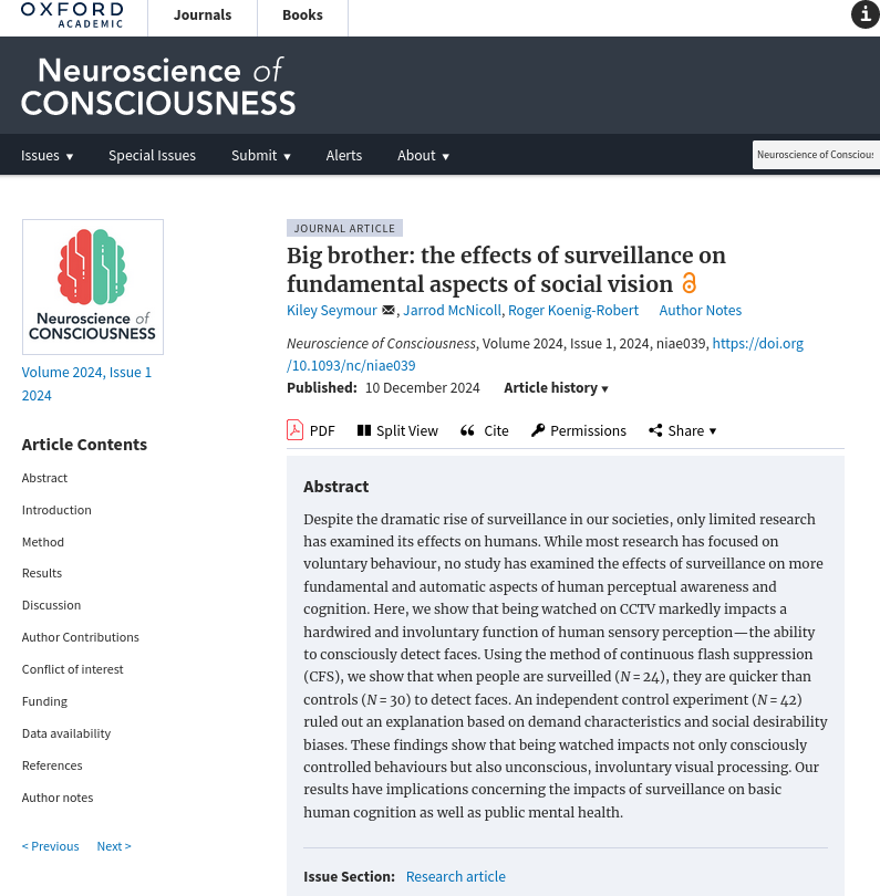 Big brother: the effects of surveillance on fundamental aspects of social vision