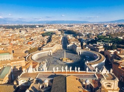 A view from the dome of St Peters basilica over Vatican City and Rome.