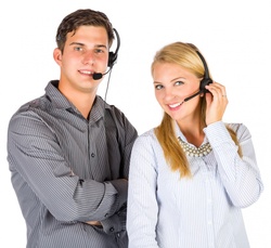 Man and woman with headsets for customer service isolated on transparent background