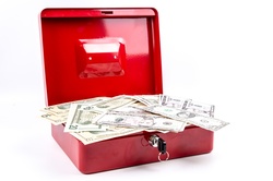 Cash Box With Money on White Background