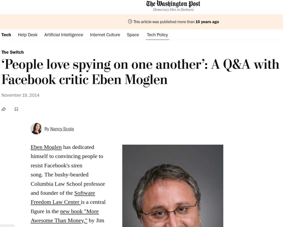 ‘People love spying on one another’: A Q and A with Facebook critic Eben Moglen