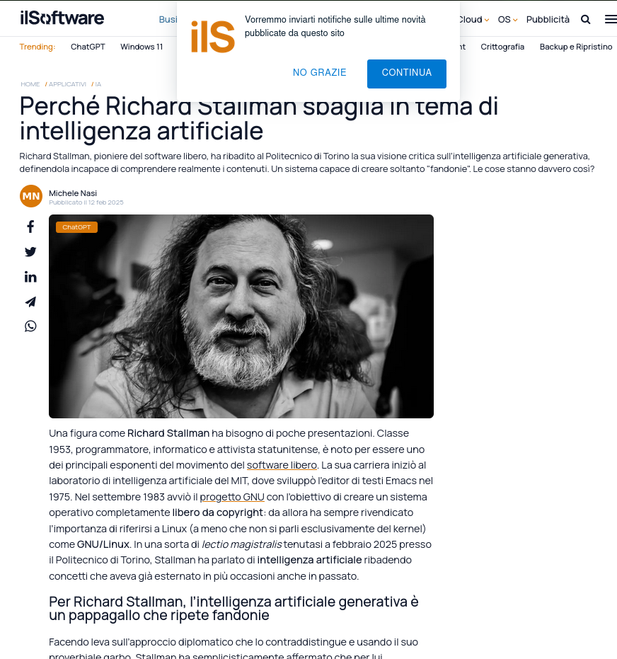 Perché Richard Stallman sbaglia in tema di intelligenza artificiale
