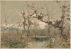 Autumn Boy at The Stream Artist J. Mazzanovich ca 1880 Public Domain
