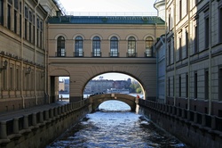 Hermitage bridge across the winter canal, St Petersburg, Russia