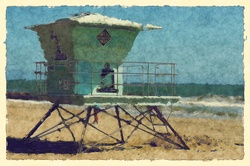 Artistic rendering of a life guard station on the beach