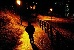 Night walk in Luxembourg city under lanterns