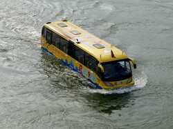 A river bus in the river of Budapest, Hungary.