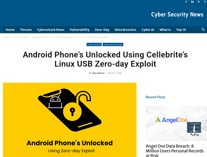 Android Phone’s Unlocked Using Cellebrite’s Linux USB Zero-day Exploit