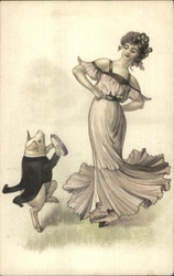 Beatififul Girl and Tuxedo Pig Dancing Ca 1905 Public Domain Art Unknown