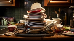 Huge pile of dirty dishes in the sink