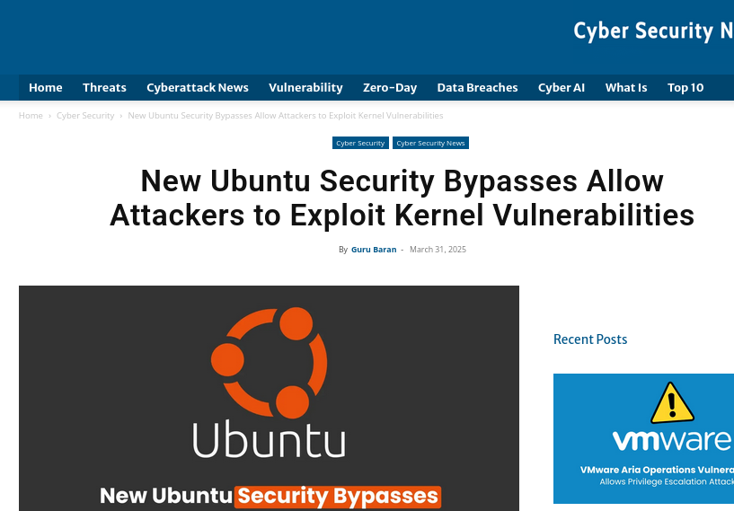 New Ubuntu Security Bypasses Allow Attackers to Exploit Kernel Vulnerabilities
