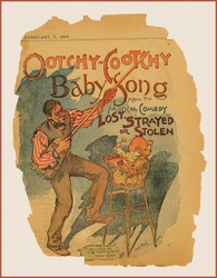 Vintage and royalty free advertising poster for Baby Song, Lost, Strayed or Stolen with a father and baby