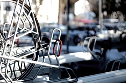 A set of bike racks in Munich, Germany.