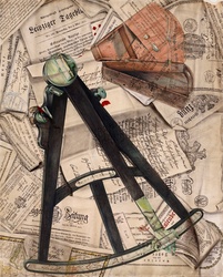 Illustration old nautical device art collage on parchment paper