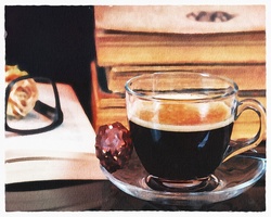 Various Watercolor Papers of Parisian Coffee Scenes