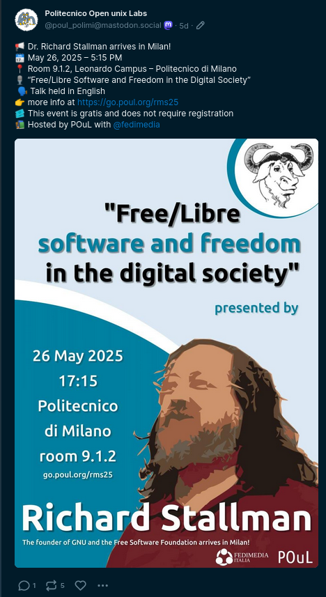Dr. Richard Stallman arrives in Milan!