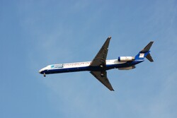 Commercial airplane near Split Airport, Croatia
