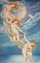 Moon Women Lake Vintage Art