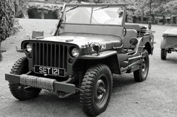 Old US Army jeep Black and White