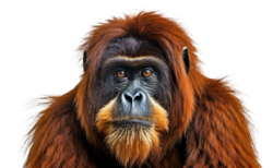 Animal portrait of a Orangutan, removed background to transparent