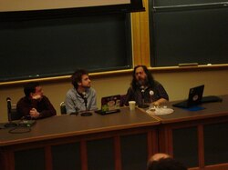Geoffrey Knauth, Benjamin Mako Hill, Richard Stallman at MIT in 2008