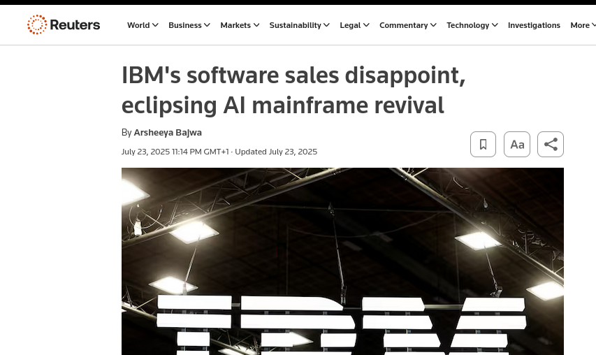 IBM's software sales disappoint, eclipsing AI mainframe revival