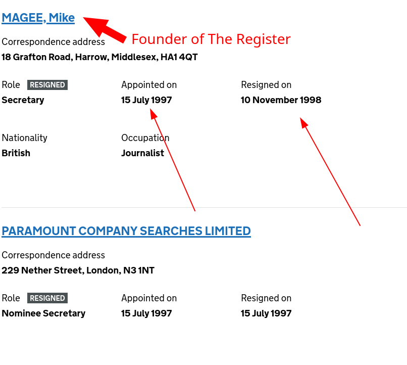 Founder of The Register: MAGEE, Mike