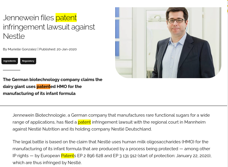 Jennewein files patent infringement lawsuit against Nestle