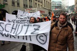Richard Stallman speaking in Bern and protesting against Berne Convention