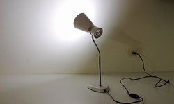 Pixar desk lamp on a clean desk