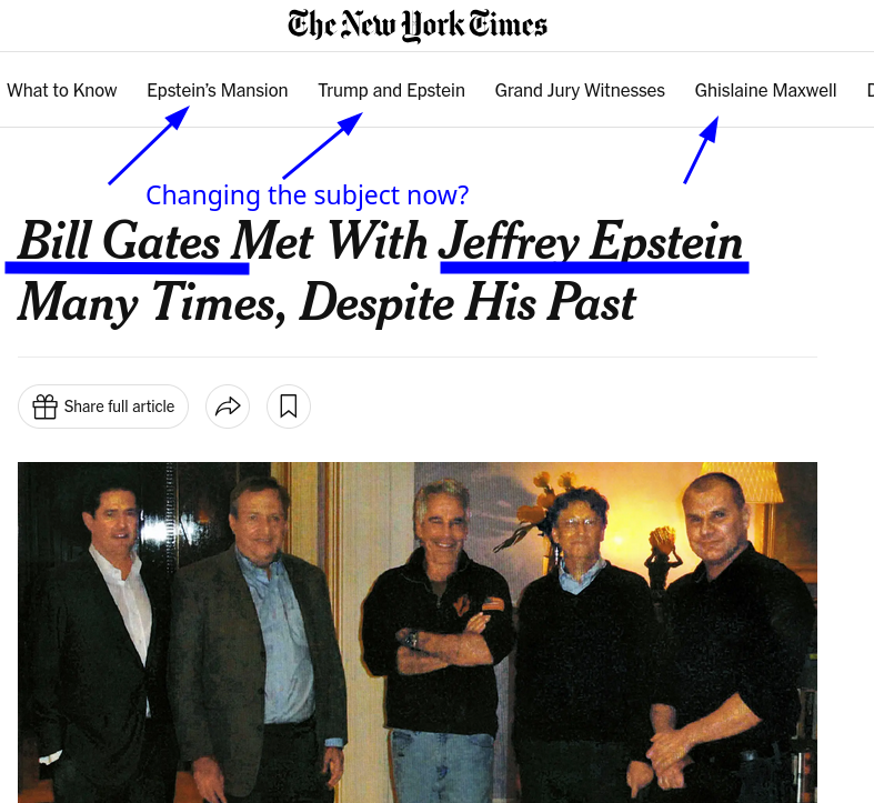 Bill Gates Met With Jeffrey Epstein Many Times, Despite His Past: Changing the subject now?