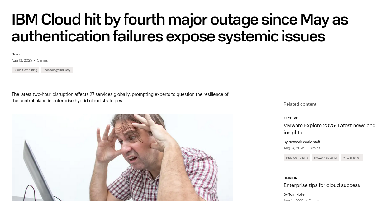 IBM Cloud hit by fourth major outage since May as authentication failures expose systemic issues