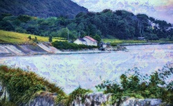 Artistic rendering of the sea coast in Northern Ireland outside Belfast