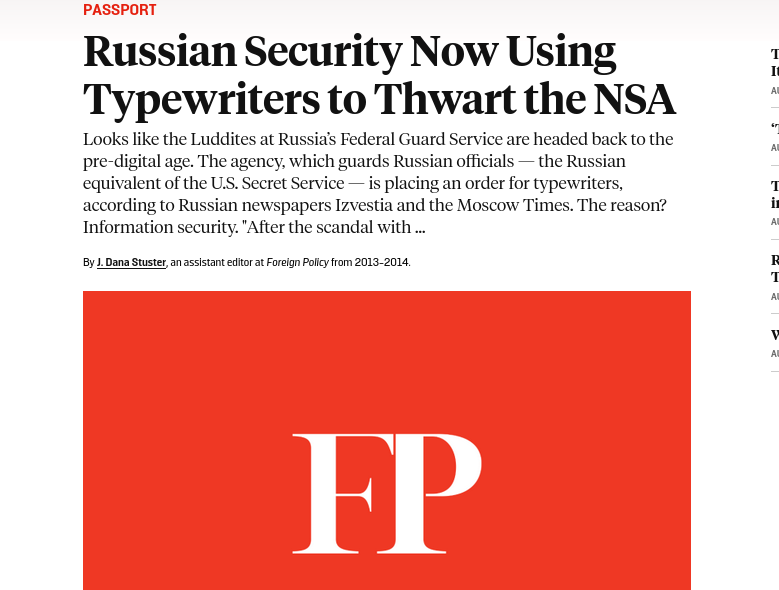 Russian Security Now Using Typewriters to Thwart the NSA