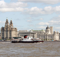 Liverpool Ferry Passes Three Graces