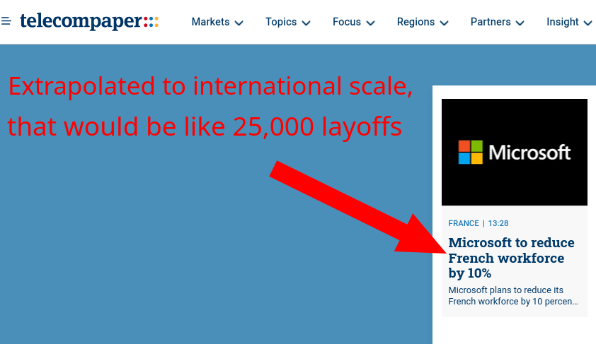 Microsoft to reduce French workforce by 10% - Extrapolated to international scale, that would be like 25,000 layoffs