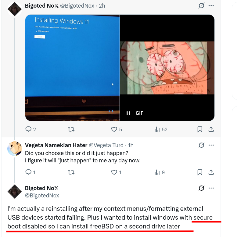 Plus I wanted to install windows with secure boot disabled so I can install freeBSD on a second drive later