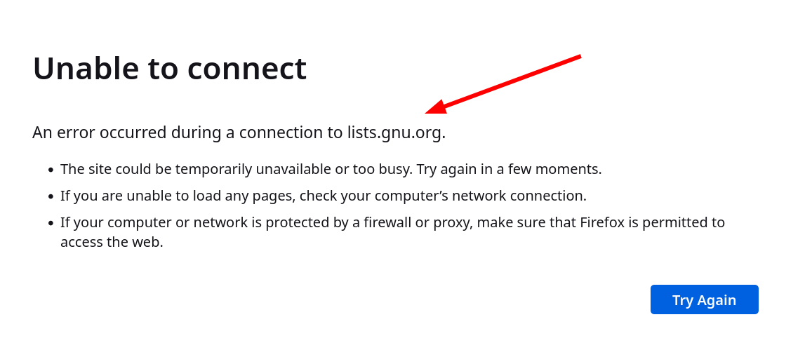 An error occurred during a connection to lists.gnu.org.