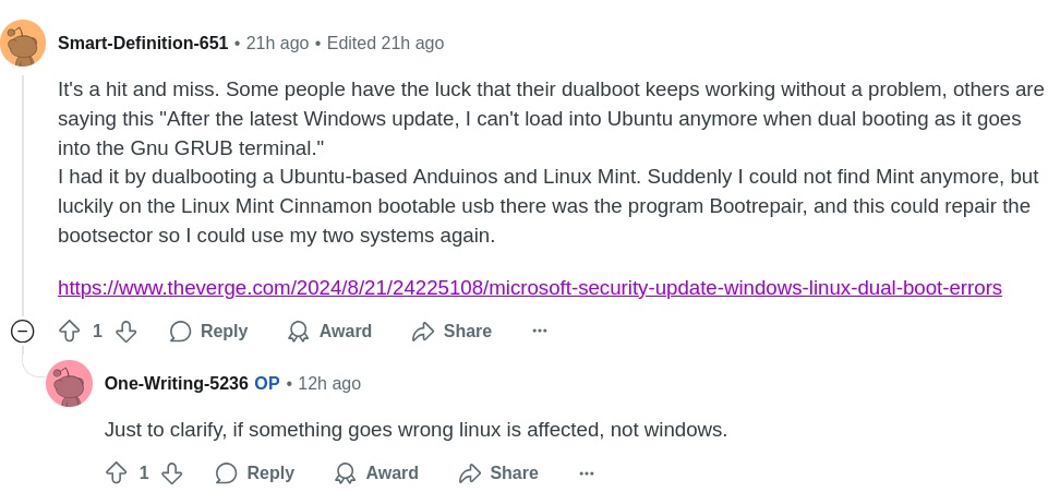 Just to clarify, if something goes wrong linux is affected, not windows.