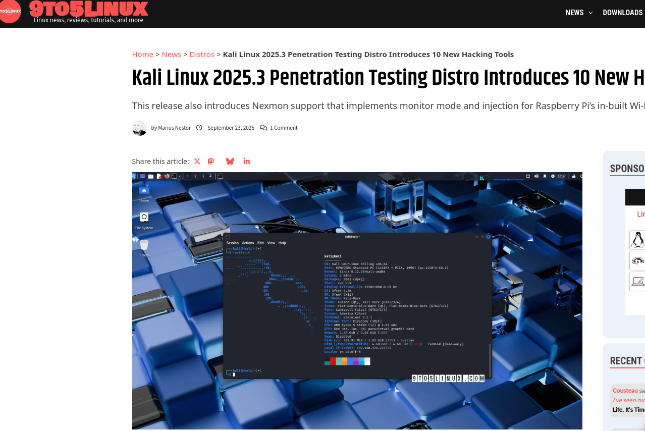 Kali Linux 2025.3 Penetration Testing Distro Introduces 10 New Hacking Tools