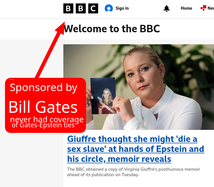 Welcome to the BBC: Sponsored by Bill Gates; never had coverage of Gates-Epstein ties