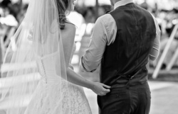 Husband and wife photograph in black and white on their wedding day
