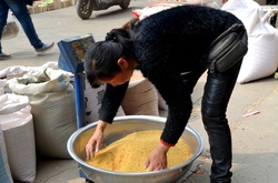 Woman mixing bird feed